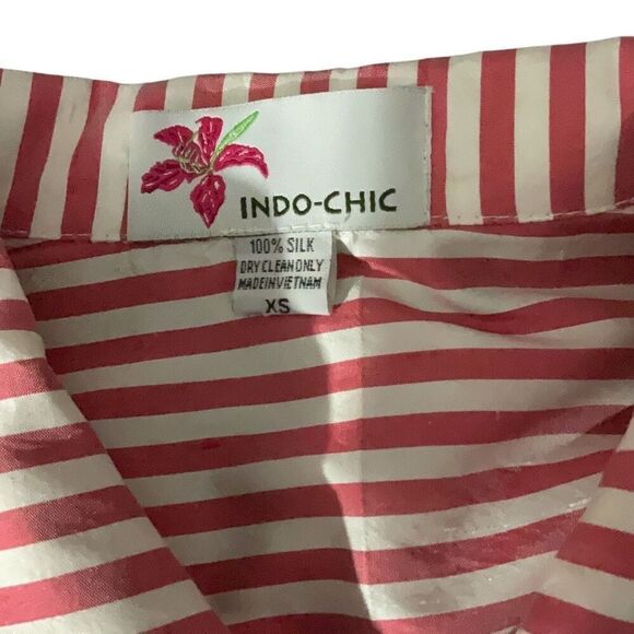 Indo Chic Silk Red White Striped Frog Closure Jacket Long Sleeve Collared Sz XS - Picture 6 of 6